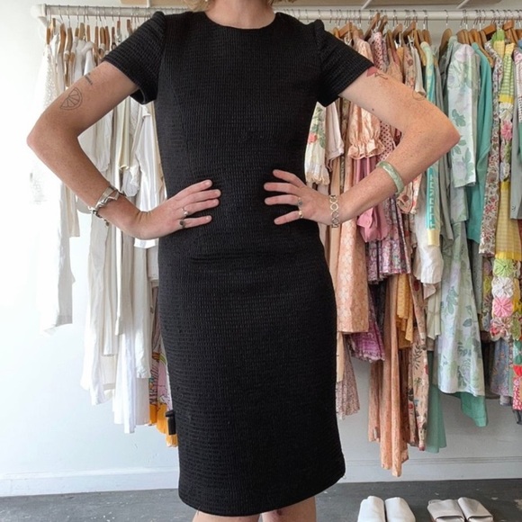 Vintage Badgely Mischka Textured Waffle Knit Little Black Cocktail Dress - Picture 6 of 16